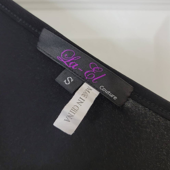 Y2K La-El Couture Black One Shoulder Ruffle Fit & Flare Midi Dress Size Small - Picture 5 of 6